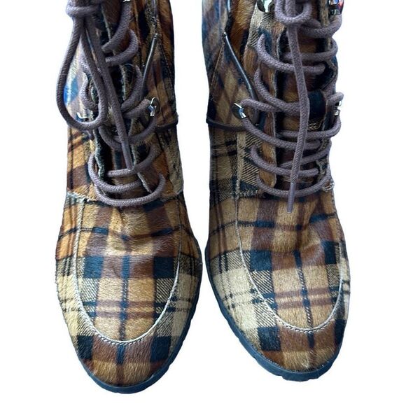 ANTONIO MELANI GRAYCIEE Plaid Calf Hair Leather Animal Print Color High Block He - Picture 3 of 6